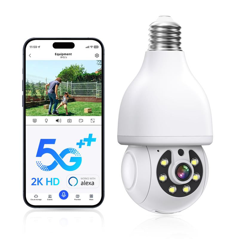 Light Bulb Security Camera, 2.4G/5G Wifi Security Cameras ,360° Monitoring, Auto Tracking, 24/7 Recording, Color Night Vision, Works with Alexa Wifi Home Wifi Pantilt