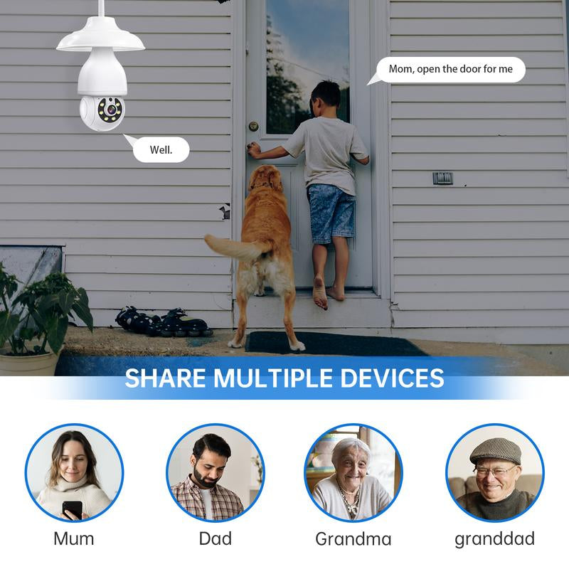 Light Bulb Security Camera, 2.4G/5G Wifi Security Cameras ,360° Monitoring, Auto Tracking, 24/7 Recording, Color Night Vision, Works with Alexa Wifi Home Wifi Pantilt