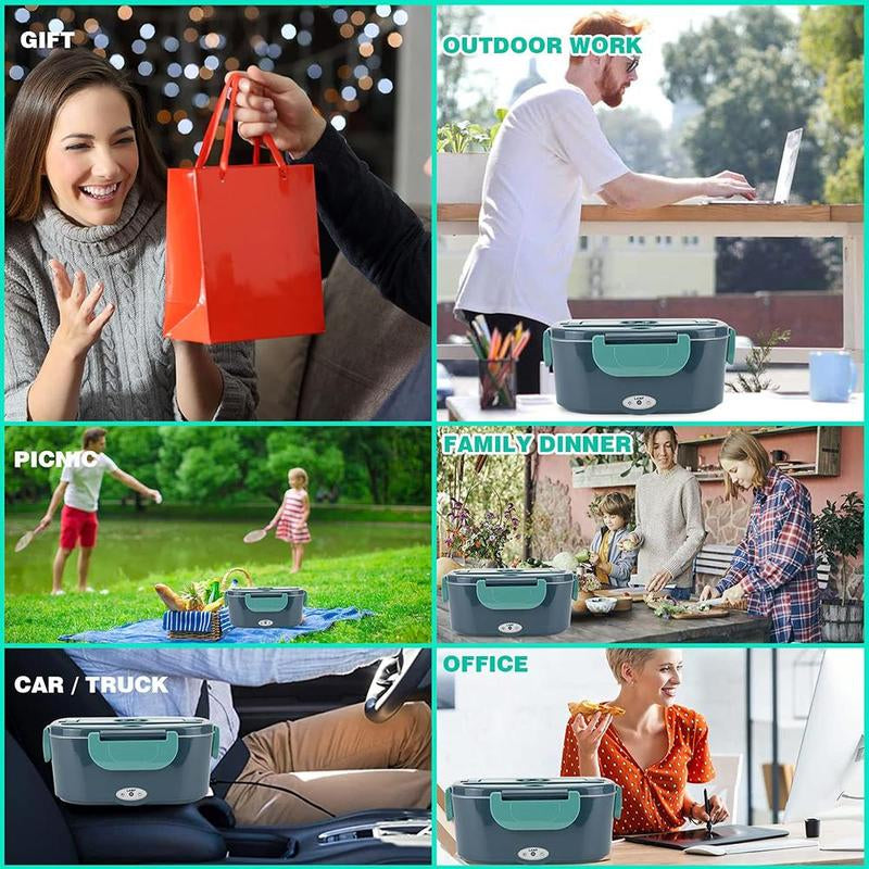 60W Electric Lunch Box with Removable Container Kitchen Gadgets, 3-In-1 Food Warmer Box Tableware with Fork & Spoon for Picnic, Fast Heating Lunch Box for Car Office, Electric Food Heater, Kitchen Accessories